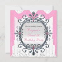 Convite de festa Sweet 16 com moldura fancy branco