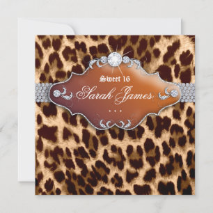 Convite de Festa Sweet 16 Leopardo Marrom Preto