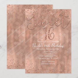 Convite de Festa Sweet 16 Rosa Dourado Glamour