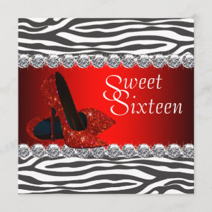 Convite de festa Sweet 16 Sapato Salto Alto Zebra 