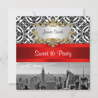 Convite de festa Sweet 16 - Silhueta de NYC BW 432