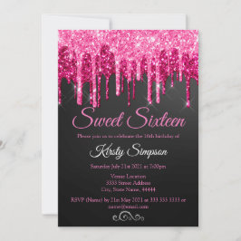Convite de Festa Sweet Sixteen Rosa Chic com Brilh