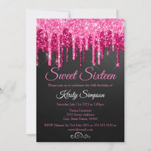 Convite de Festa Sweet Sixteen Rosa Chic com Brilh