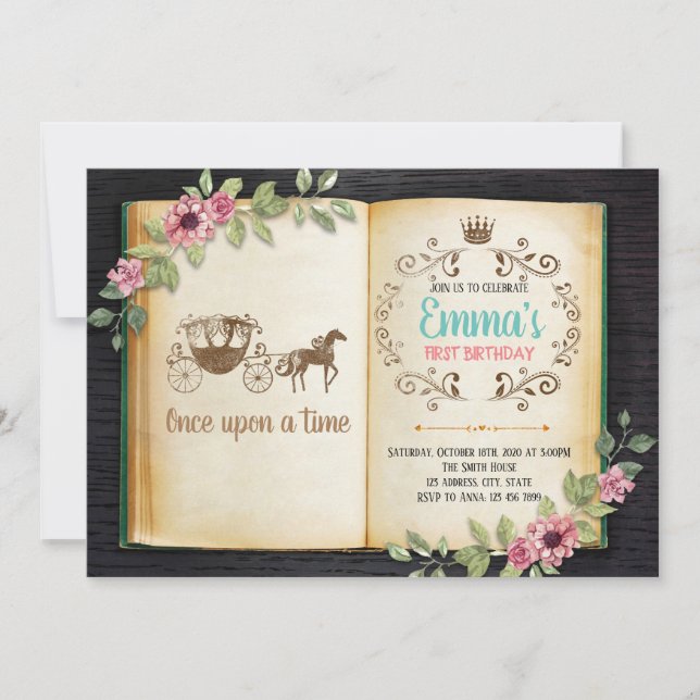 convite de festa tema de livro antigo (Frente)