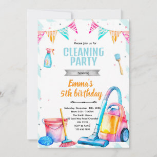 convite de festa tema limpeza menina