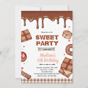convite de festa tema sobremesa de chocolate