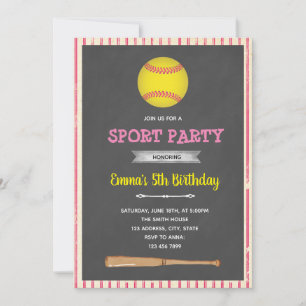 convite de festa temática de beisebol softball