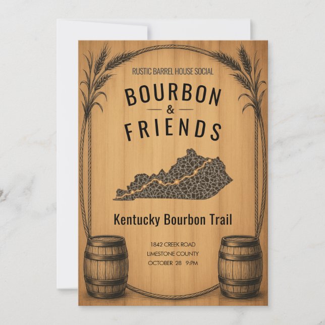 Convite de Festa Temática de Bourbon Rústico de Ke (Frente)