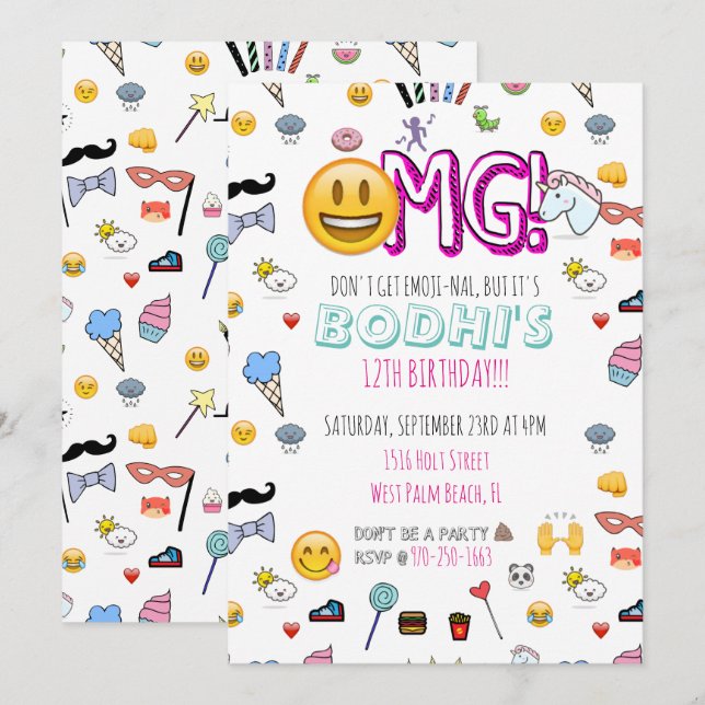 Convite de festa temática de emoji (Frente/Verso)