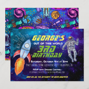 Convite de festa temática de espaço sideral