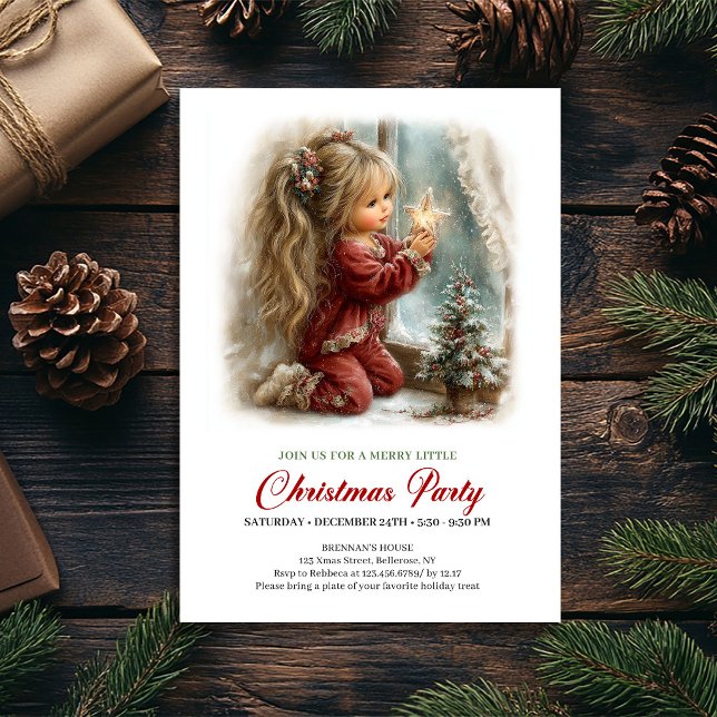 Convite de Festa Temática de Menina para Cena Capr (Whimsical Winter Scene Girl Festive Party Invitation

)