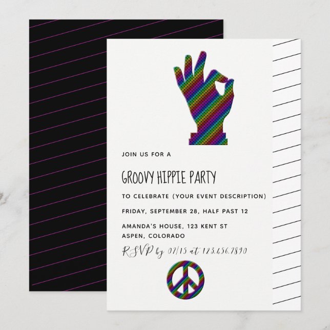 Convite de festa temática hippie (Frente/Verso)