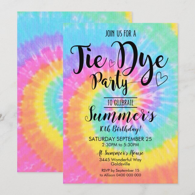 Convite de festa Tie Dye Hippy Tie Dye (Frente/Verso)