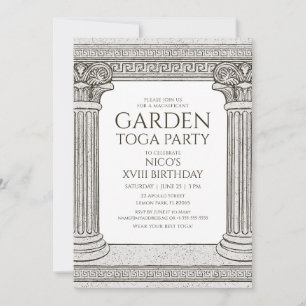 Convite de festa toga de jardim com colunas de ped