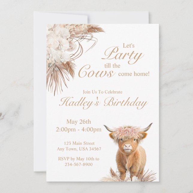 Convite de Festa Vaca das Terras Altas Vaca Sagrad (Frente)