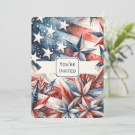 Convite de Festa Vermelho Branco e Azul Festivo