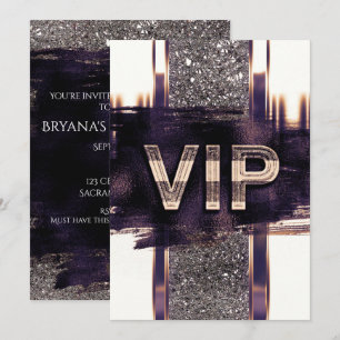 Convite de Festa VIP Dourado Metálico Falso Roxo