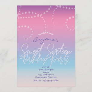 Convite de festas 16 azul roxo cor-de-rosa do doce