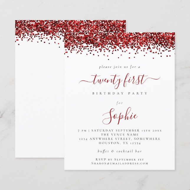 Convite de festas 21 - Brilhante Vermelho do Orçam (Frente/Verso)