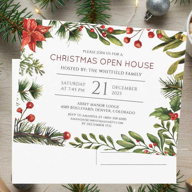 Convite de festas Aberto de Natal em Aquarela (Watercolor Christmas Open House Party Invitation)