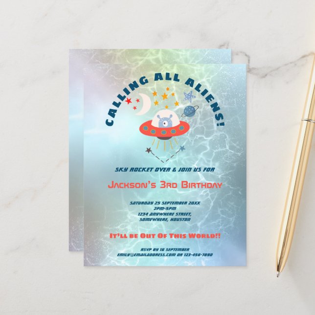 Convite de festas Aliens de aniversário de 3 anos  (Frente/Verso In Situ)