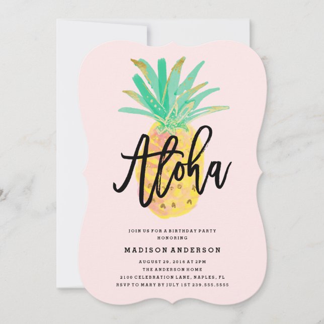 Convite de festas Aloha Pineapple (Frente)