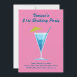 Convite de festas aniversário de 21 anos de Verão<br><div class="desc">Este convite de aniversário colorido, acentua-se com um coquetel azul divertido sobre um fundo cor-de-rosa, fazer perfeito para a Festa de aniversário de 21 anos, tropicais, lúau ou piscinas. É fácil personalizar com seus próprios detalhes e idade; entretanto, se você precisar de ajuda ou de outros itens de coordenação, entre...</div>