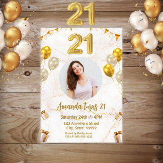 convite de festas aniversário de 21 anos Dourada S