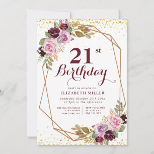 convite de festas aniversário de 21 anos floral ro