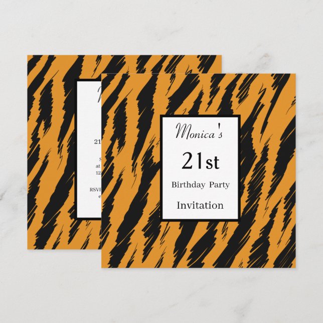 Convite de festas aniversário de 21 anos Tiger (Frente/Verso)