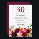 Convite de festas aniversário de 30 anos de Flores<br><div class="desc">Burgundy Flowers Coleção de Convite de festas Correspondente em Niche e Nest store. Boho chic burgundy vermelha aquarela floral Linda mão pintada aquarela ilustração</div>