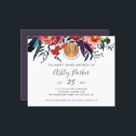 Convite de festas aniversário de 30 anos floral de<br><div class="desc">Moderna rústica bô chic 30 anos 30 anos 30 anos aniversário feminina modelo de convite de festas ORÇAMENTAL com um roteiro de tipografia totalmente editável e marinho vermelho roxo índigo boêmio buquês borda e um círculo metálico redondo de ouro metálico LEIA ESTE BEFORE PURCHASING! Este é um cartão de barato...</div>