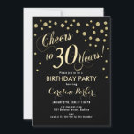 Convite de festas aniversário de 30 anos - Preto D<br><div class="desc">aniversário de 30 anos convite de festas para mulheres ou homens. Cartão de convite preto e ouro elegante com fonte de script e confetti. Saúde para 30 anos! Perfeito para uma celebração de aniversário de na moda.</div>
