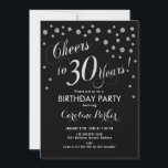 Convite de festas aniversário de 30 anos - Preto p<br><div class="desc">aniversário de 30 anos convite de festas para mulheres ou homens. Cartão de convite preto e prata elegante com fonte de script e confetti. Saúde para 30 anos! Perfeito para uma celebração de aniversário de na moda.</div>