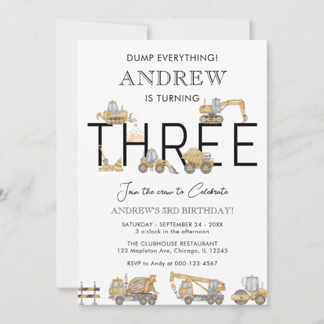 Convite de festas aniversário de 3 anos de Caminhõ (Frente)