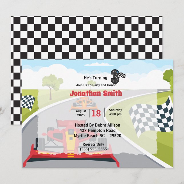 Convite de festas aniversário de 3 anos de Carro R (Frente/Verso)