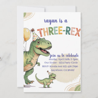 Convite de festas aniversário de 3 anos Rex do Din
