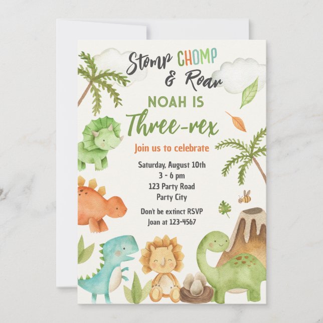 Convite de festas aniversário de 3 anos Rex do Din (Frente)