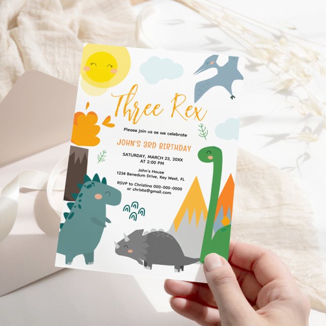 Convite de festas aniversário de 3 anos Rex do Din (Criador carregado)