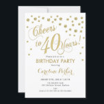 Convite de festas aniversário de 40 anos - Branco<br><div class="desc">aniversário de 40 anos convite de festas para homens ou mulheres. Design elegante em ouro brilhante e branco. Apresenta script para e confetti. Saúde para 40 anos! Perfeito para uma festa de na moda adulto.</div>
