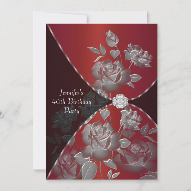 Convite de festas aniversário de 40 anos das rosas (Frente)