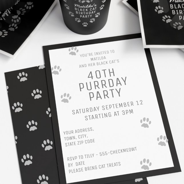 Convite de festas aniversário de 40 anos de Impres (Happy Purrday to you! If you're hosting a cat themed 40th (and you really should) here's the invite!)