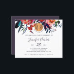 Convite de festas aniversário de 40 anos floral de<br><div class="desc">Moderna rústica bicho-da-moda feminina 40 anos quadragésimo aniversário modelo convite de festas do barato ORÇAMENTAL com um roteiro de tipografia totalmente editável e marinho vermelho burgundy roxo índigo boêmico buquês borda e um círculo metálico de ouro metálico redondo LER ESTE BEFORE PURCHASSE ING! Este é um cartão de barato de...</div>