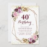 convite de festas aniversário de 40 anos floral ro<br><div class="desc">Um design floral encantador com uma adorável flor de aquarela roxa de outono. O texto e as cores podem ser personalizados.</div>