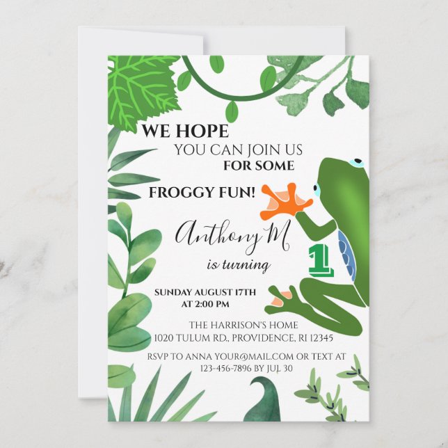 Convite de festas aniversário de criança Rã (Frente)