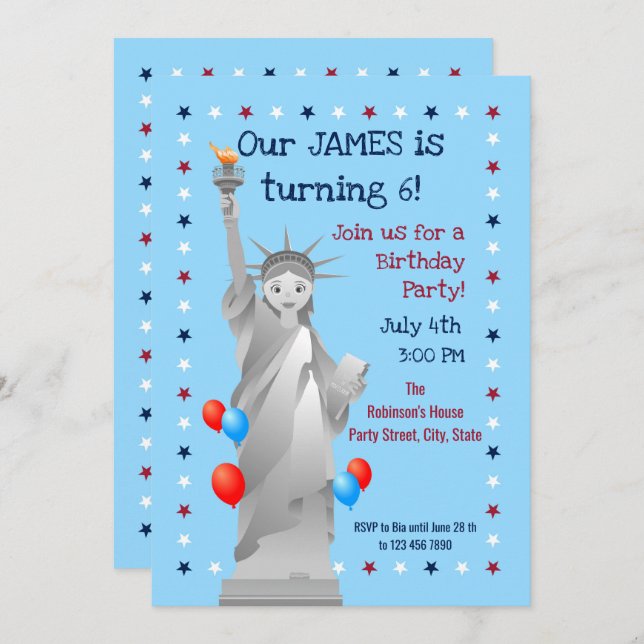 Convite de festas Aniversário do Quarto de Julho (Frente/Verso)