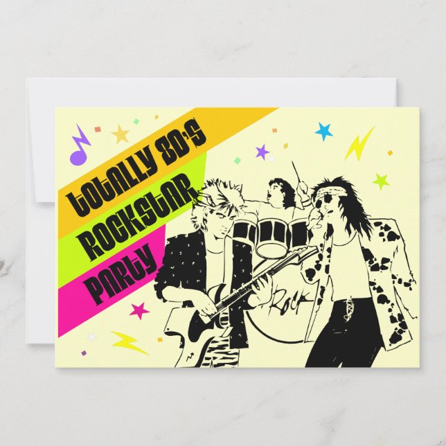 Convite de festas anos 80 Rockstar (Frente)