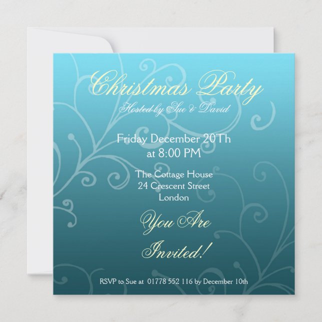 Convite de festas azul com espiral decorativa (Frente)