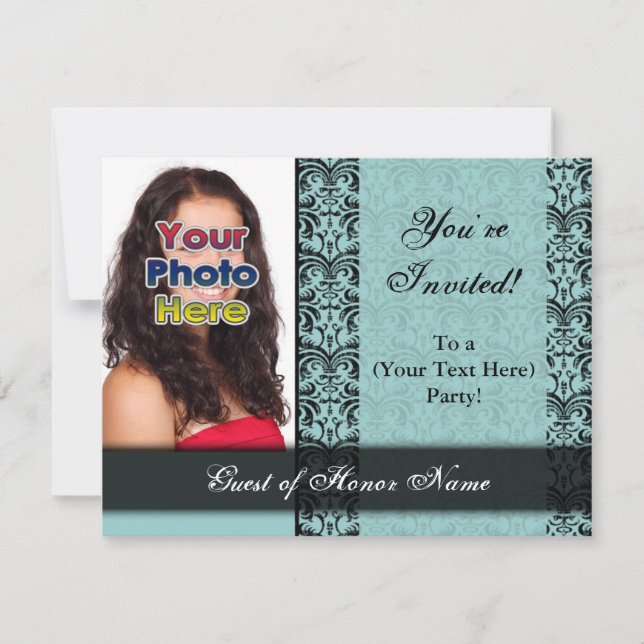 Convite de festas Bonito azul personalizado (Frente)