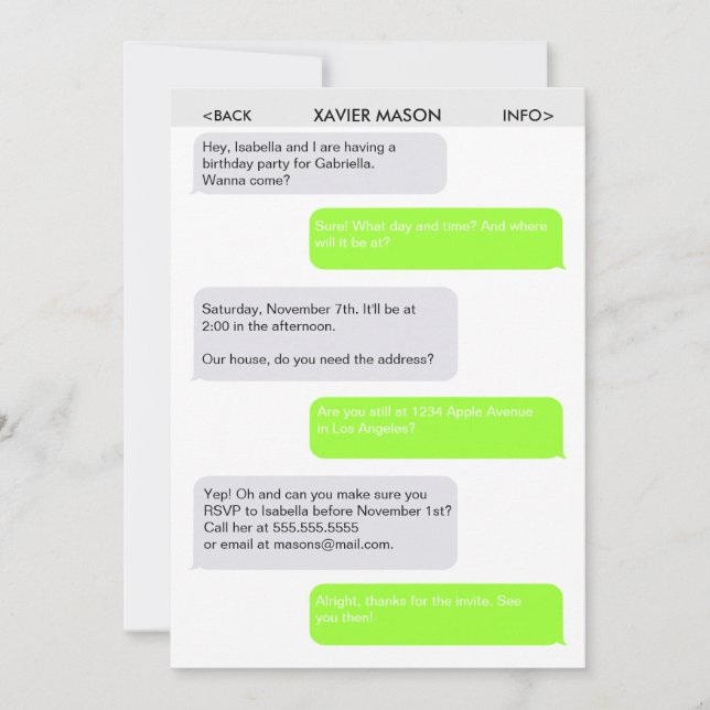 Convite de festas bonito da mensagem de texto (Frente)